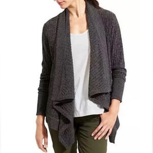 Athleta Tiburon Grey Ribbed Wrap Waterfall Cardigan Sweater Athleisure